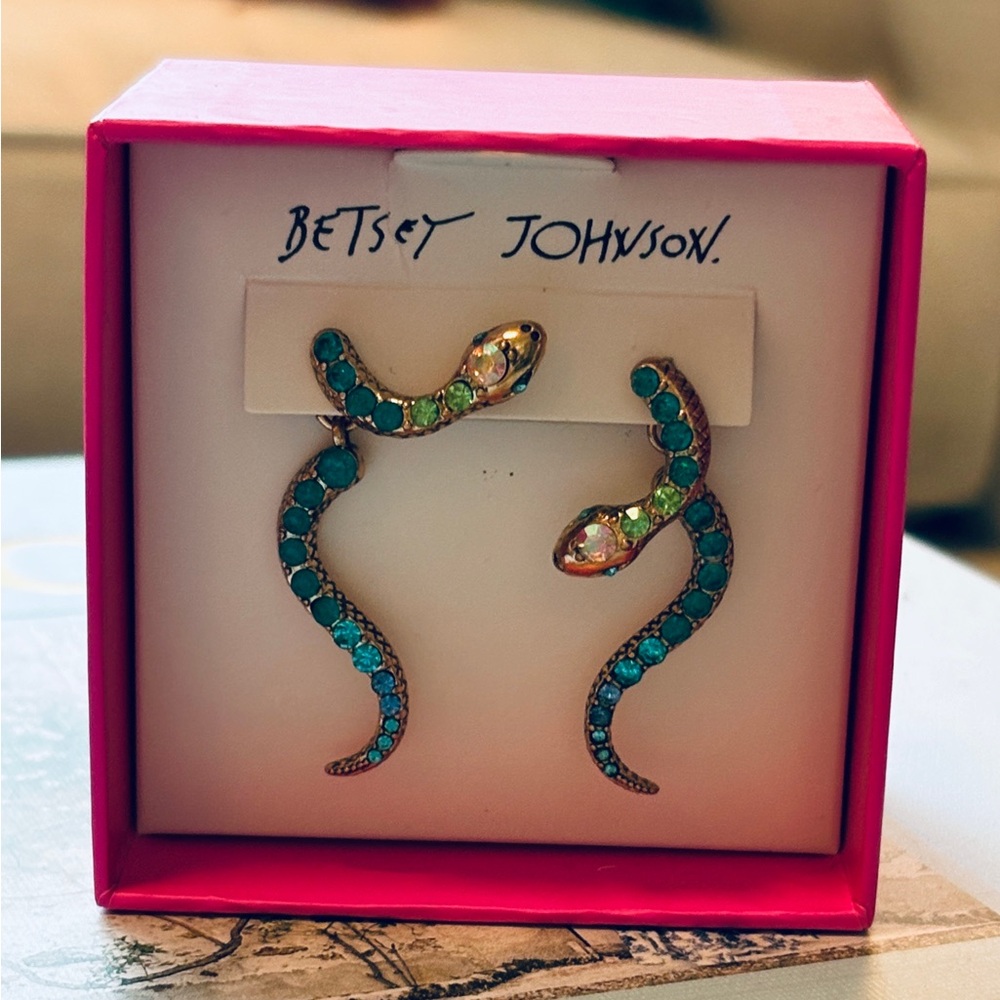 Betsey Johnson Blue and Green Snake Earrings